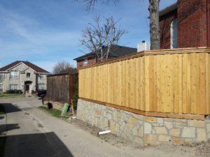 Retaining wall and fence in Plano